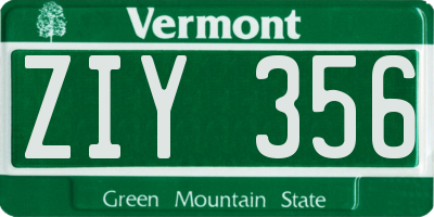 VT license plate ZIY356