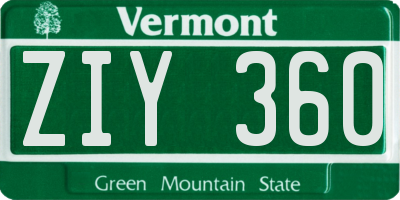 VT license plate ZIY360