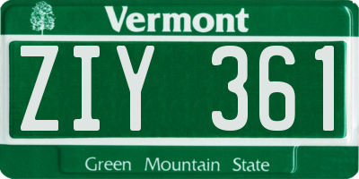 VT license plate ZIY361