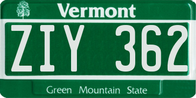 VT license plate ZIY362