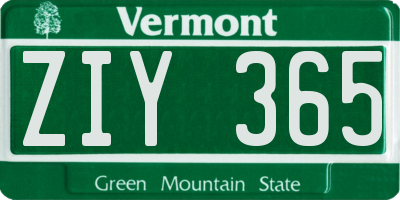 VT license plate ZIY365