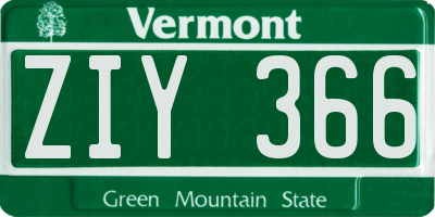 VT license plate ZIY366