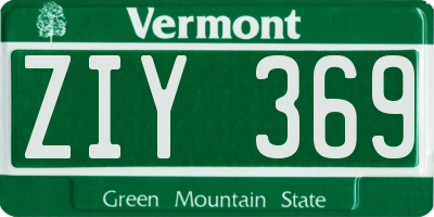 VT license plate ZIY369