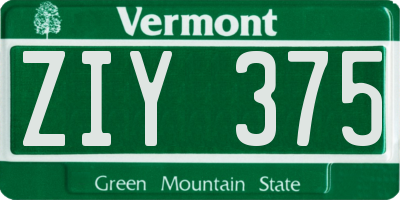 VT license plate ZIY375