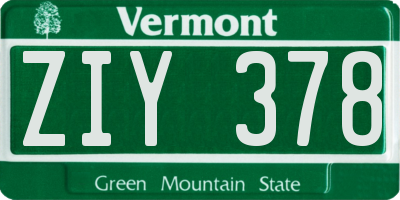 VT license plate ZIY378