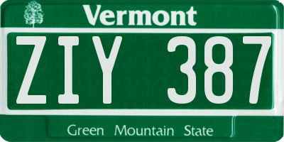 VT license plate ZIY387