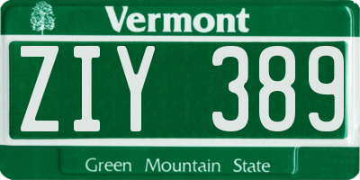 VT license plate ZIY389