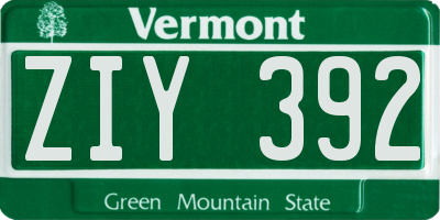 VT license plate ZIY392