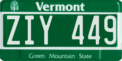 VT license plate ZIY449