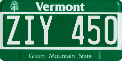 VT license plate ZIY450