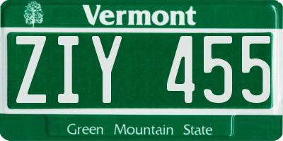 VT license plate ZIY455