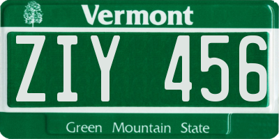 VT license plate ZIY456