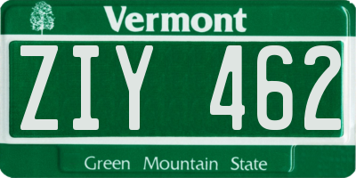 VT license plate ZIY462