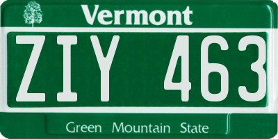 VT license plate ZIY463