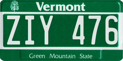 VT license plate ZIY476