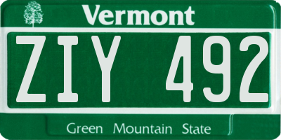 VT license plate ZIY492