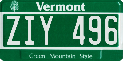 VT license plate ZIY496
