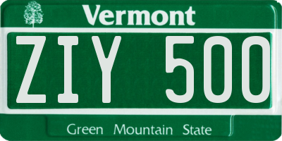 VT license plate ZIY500