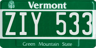 VT license plate ZIY533