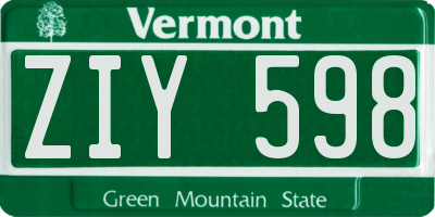 VT license plate ZIY598