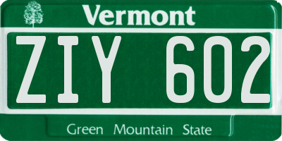 VT license plate ZIY602