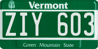 VT license plate ZIY603