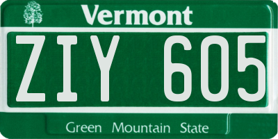 VT license plate ZIY605
