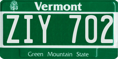 VT license plate ZIY702
