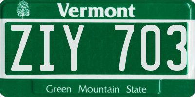 VT license plate ZIY703