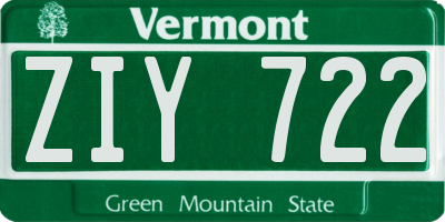 VT license plate ZIY722