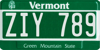 VT license plate ZIY789