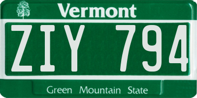 VT license plate ZIY794
