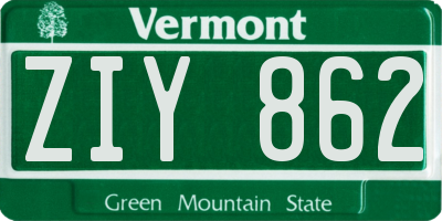 VT license plate ZIY862