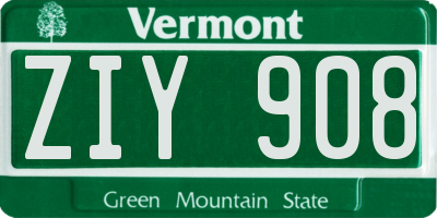 VT license plate ZIY908