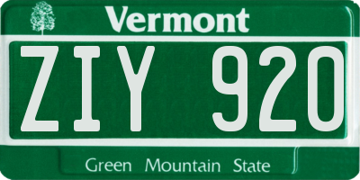 VT license plate ZIY920