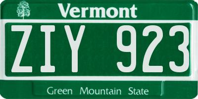 VT license plate ZIY923