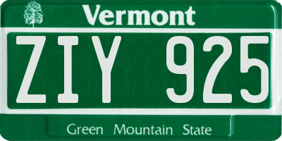 VT license plate ZIY925