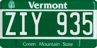 VT license plate ZIY935
