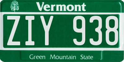 VT license plate ZIY938