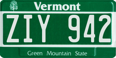 VT license plate ZIY942