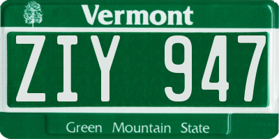 VT license plate ZIY947