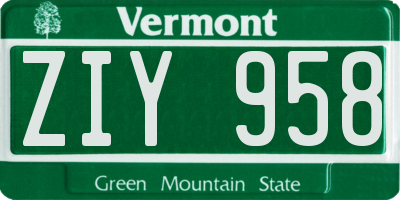 VT license plate ZIY958