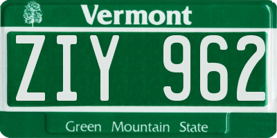 VT license plate ZIY962
