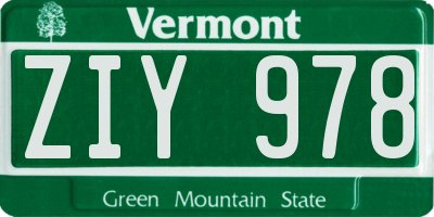 VT license plate ZIY978