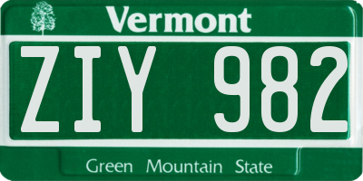 VT license plate ZIY982