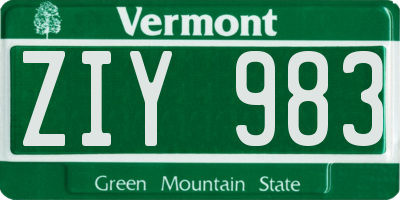 VT license plate ZIY983