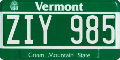 VT license plate ZIY985