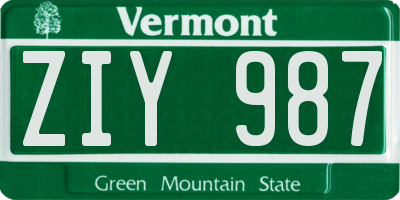 VT license plate ZIY987