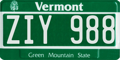 VT license plate ZIY988
