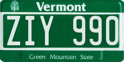 VT license plate ZIY990